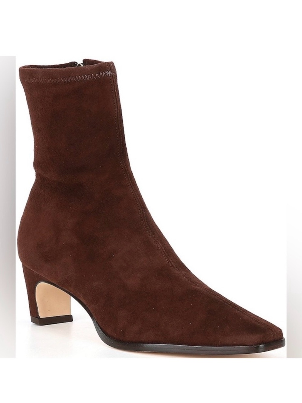 A. MELANI suede stretch sock bootie leather sole low heel 8.5 Mae brown